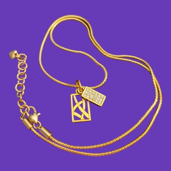 BRIGHTON Meridian Zenith Gold Plated Rectangle Pendant Snake Chain Necklace - Picture 1 of 6